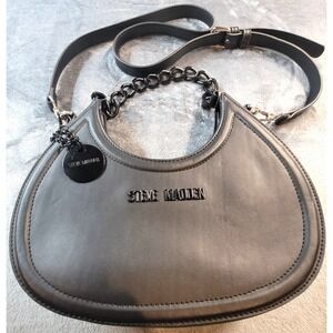 Steve Madden Black Faux Leather Crossbody Handbag Purse Bag Chain Strap BMullins